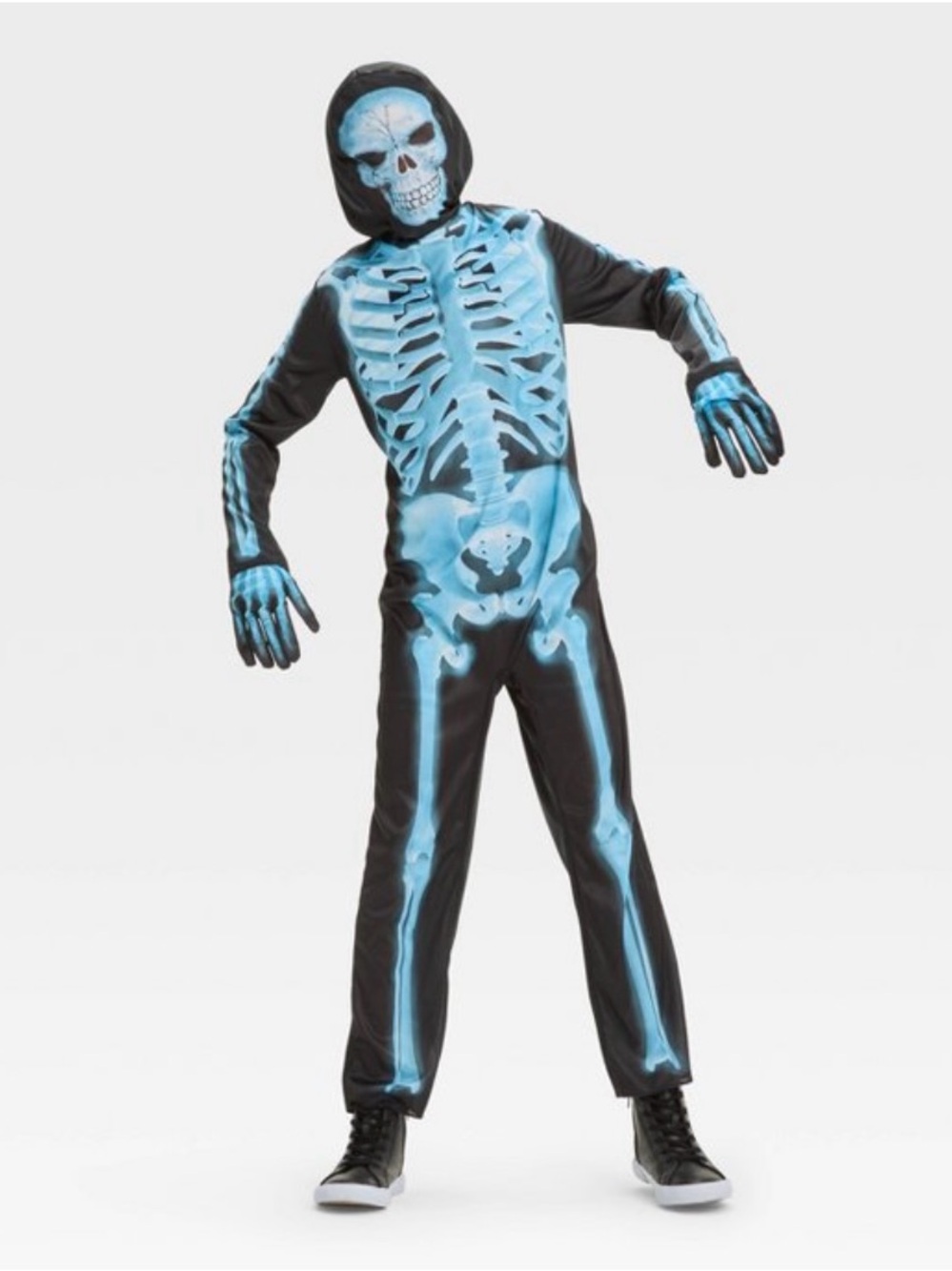 Kids' X-Ray Skeleton Halloween Costume Jumpsuit with Accessories | M (8)